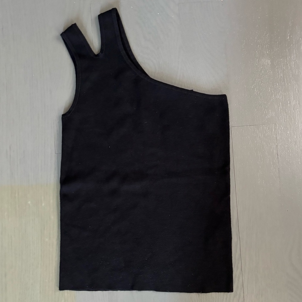 All Saints Black One-Shoulder Woven Knit Laurel Top